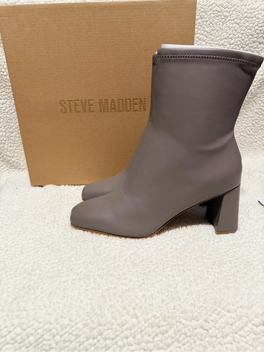 Steve Madden Gray-Taupe Block Heel Ankle Boots